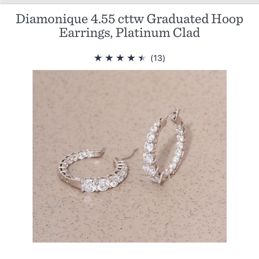 Diamonique 4.45 cttw graduated hoop earrings. Platinum clad. NWOT